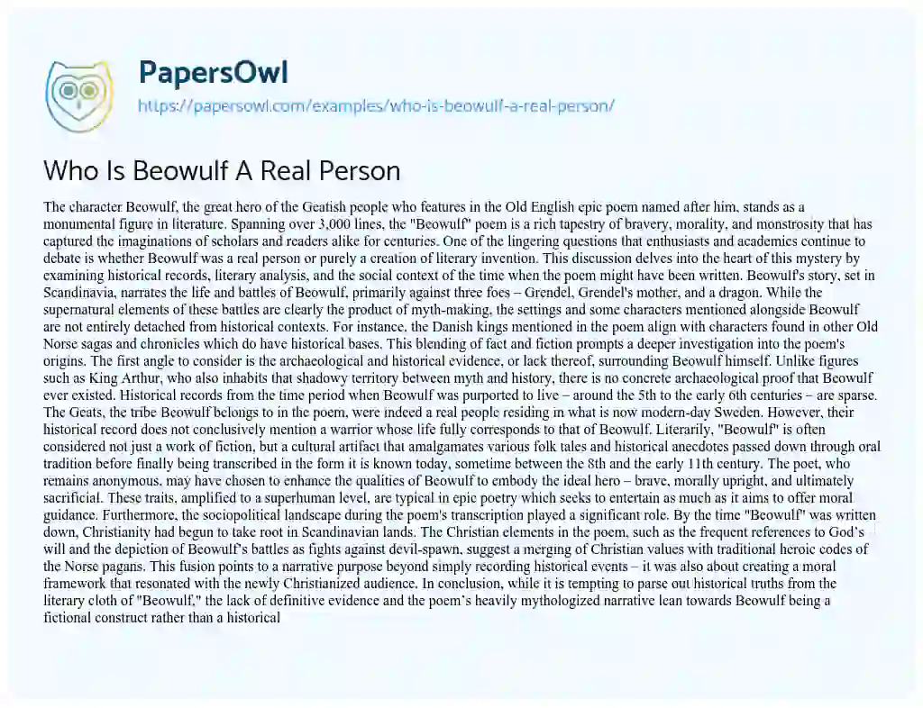 Essay on Who is Beowulf a Real Person