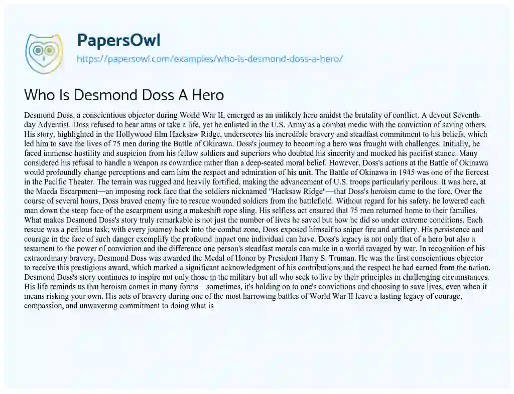 Essay on Who is Desmond Doss a Hero