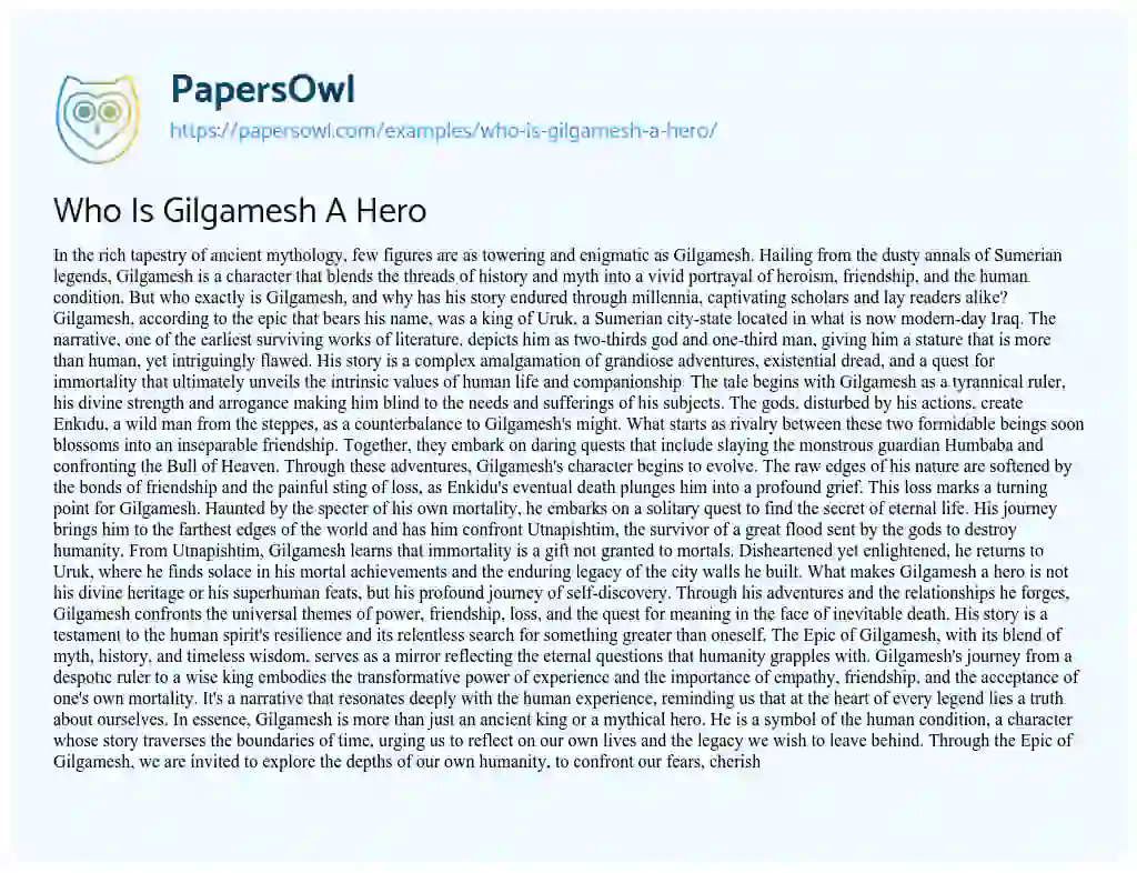 Essay on Who is Gilgamesh a Hero