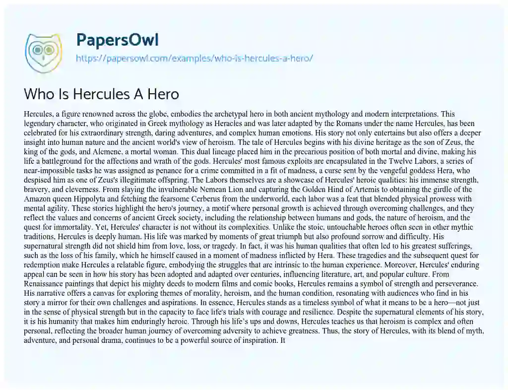 Essay on Who is Hercules a Hero