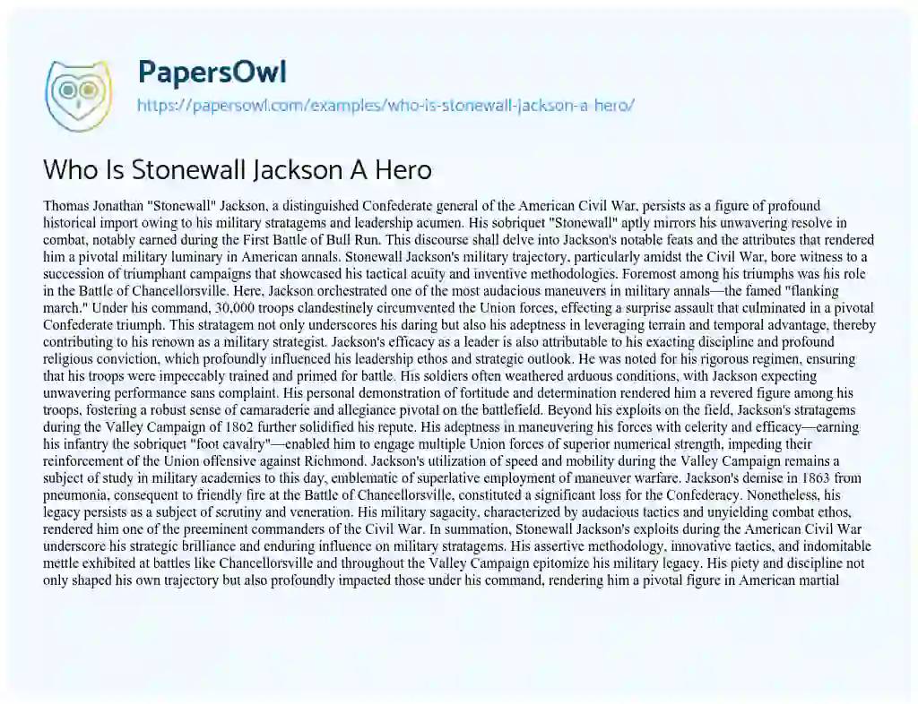 Essay on Who is Stonewall Jackson a Hero