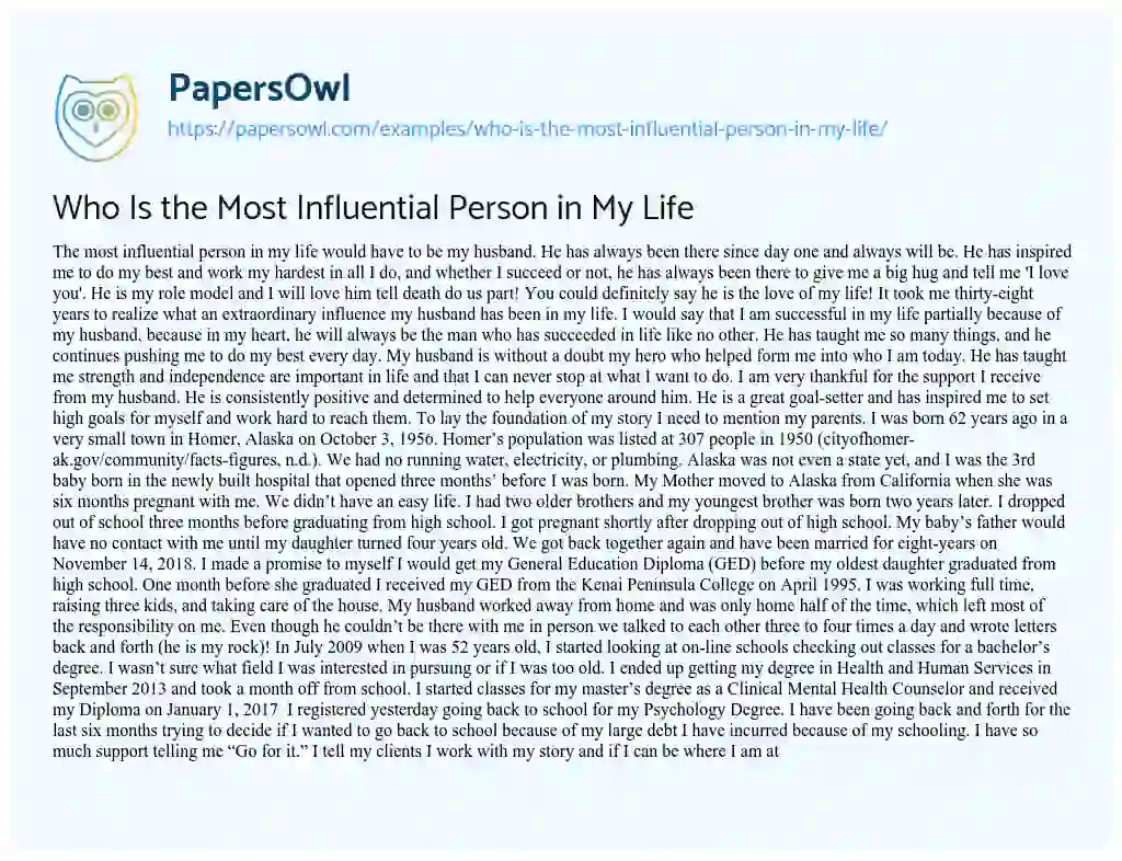 Essay on Who is the most Influential Person in my Life