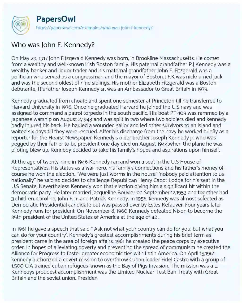 John F. Kennedy Essay