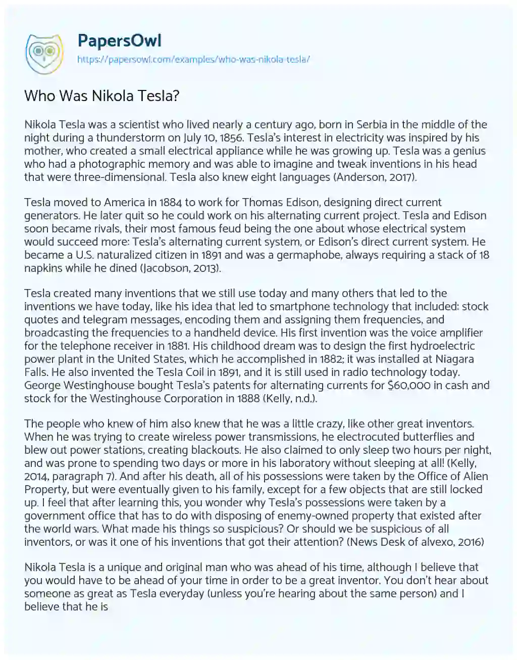 Who was Nikola Tesla? essay