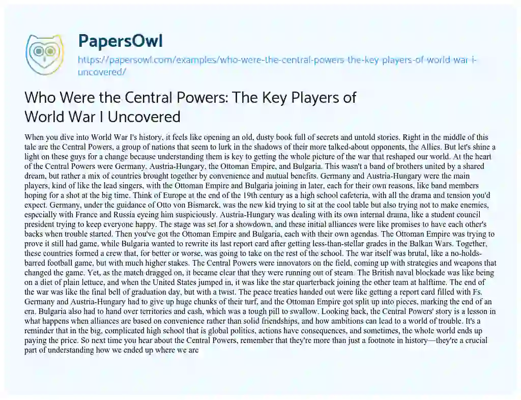 Essay on Who were the Central Powers: the Key Players of World War i Uncovered