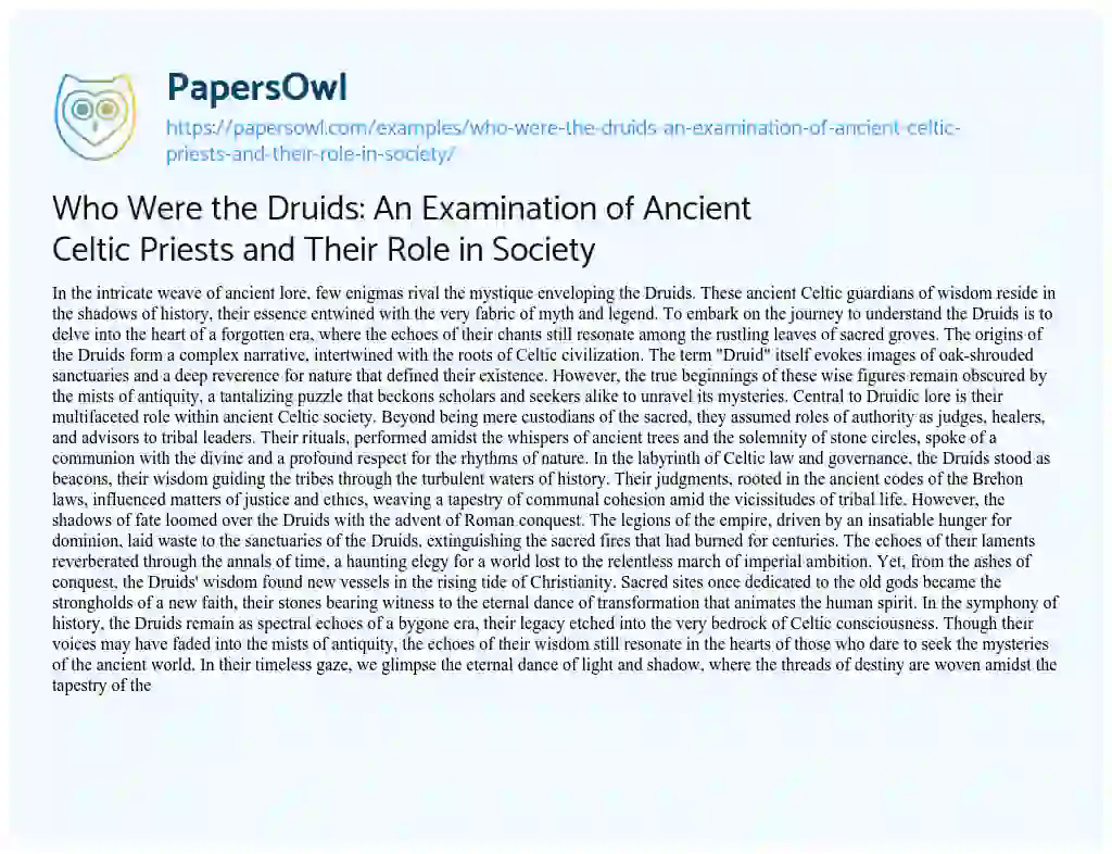 Essay on Who were the Druids: an Examination of Ancient Celtic Priests and their Role in Society