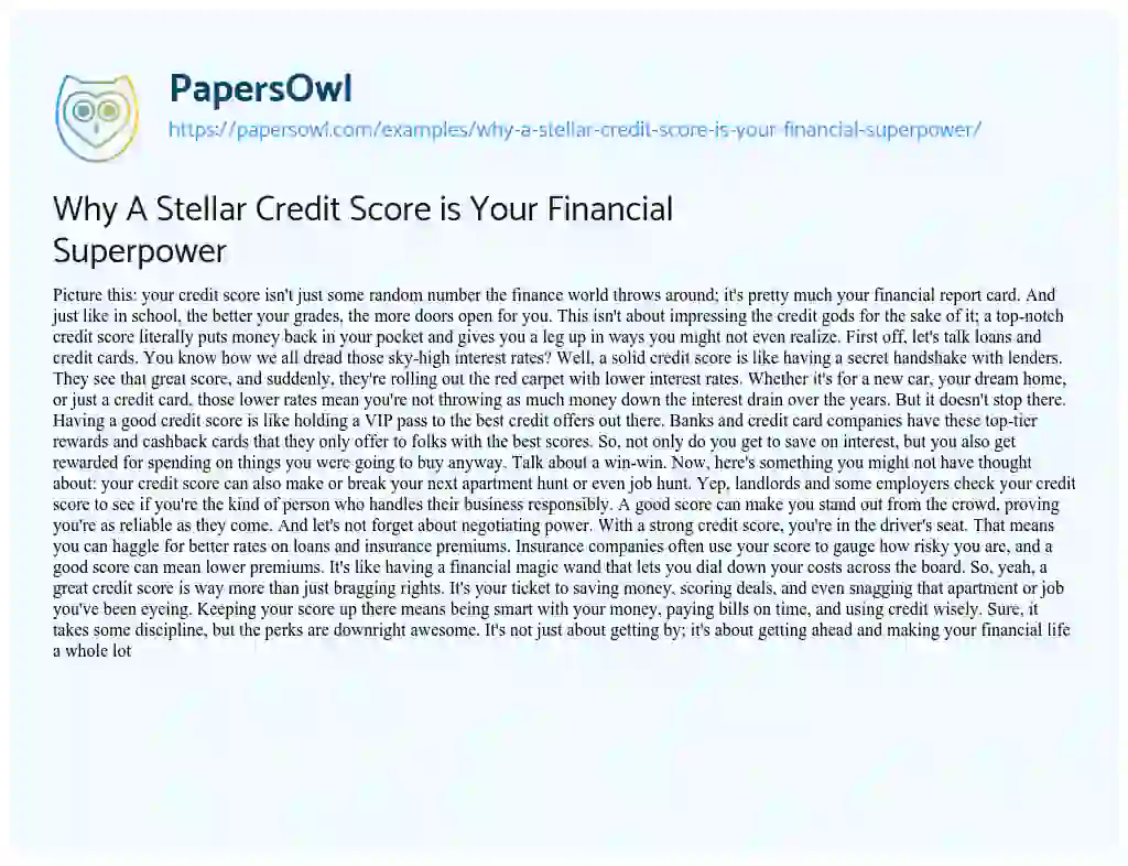 Essay on Why a Stellar Credit Score is your Financial Superpower