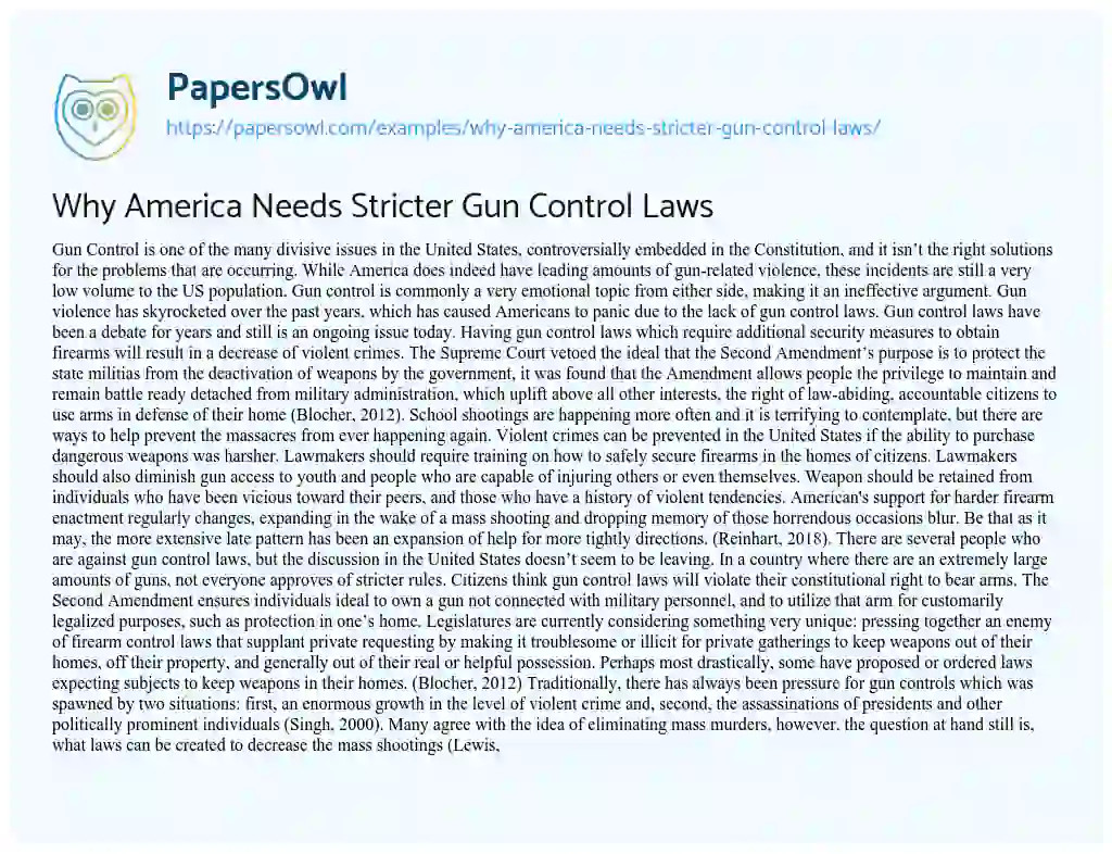 Why America Needs Stricter Gun Control Laws essay