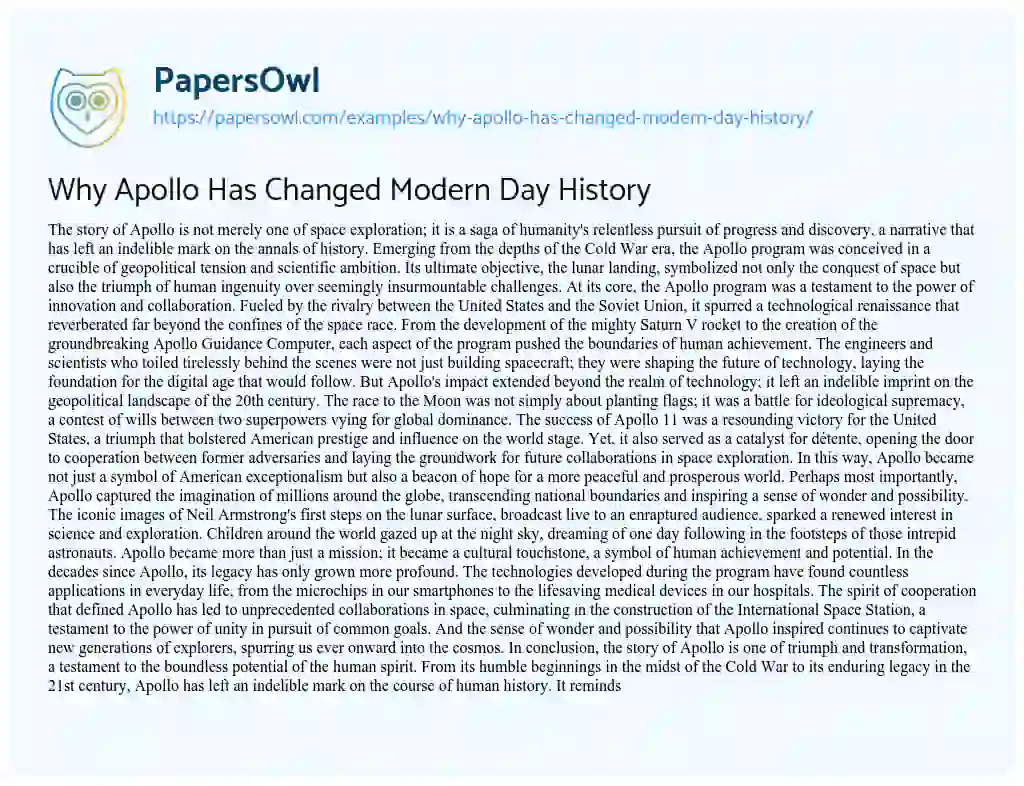 Essay on Why Apollo has Changed Modern Day History