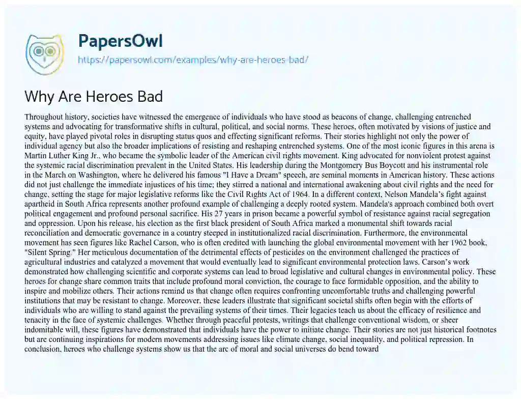 Essay on Why are Heroes Bad