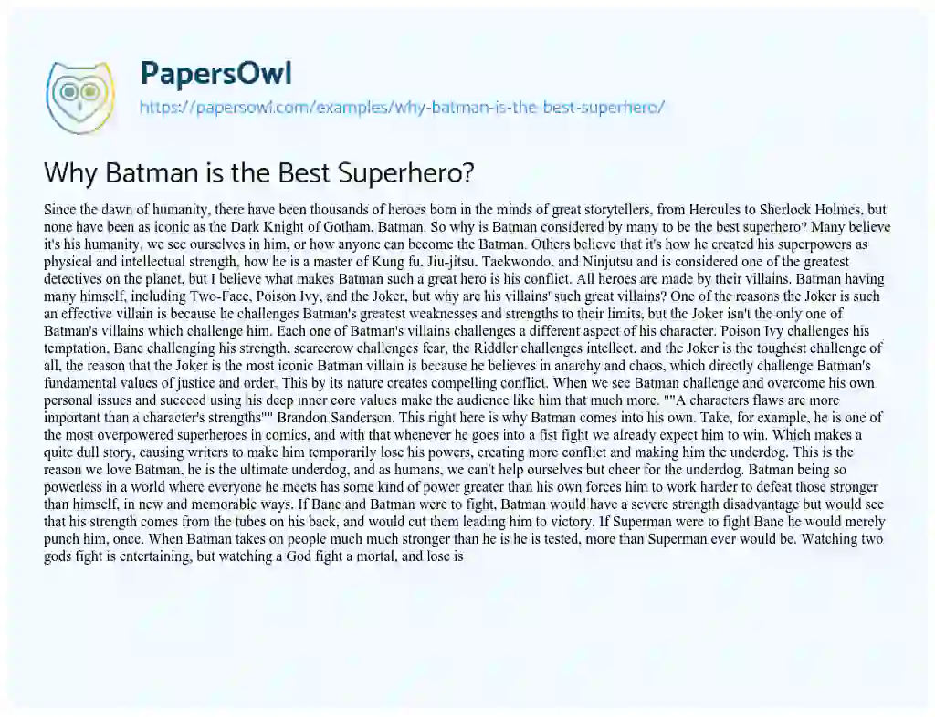 Essay on Why Batman is the Best Superhero?