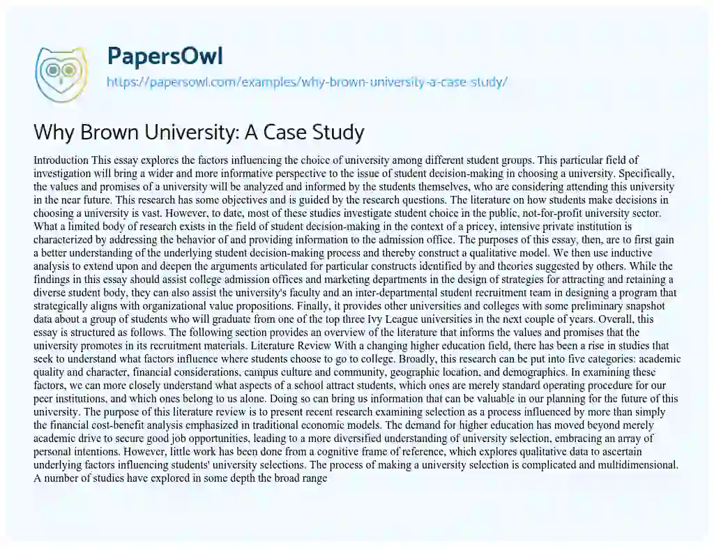 Essay on Why Brown University: A Case Study