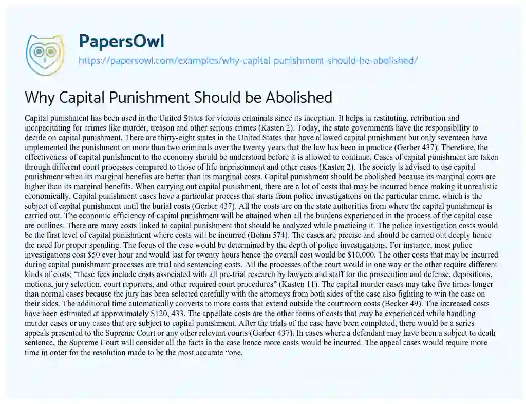 Essay on Why Capital Punishment should be Abolished