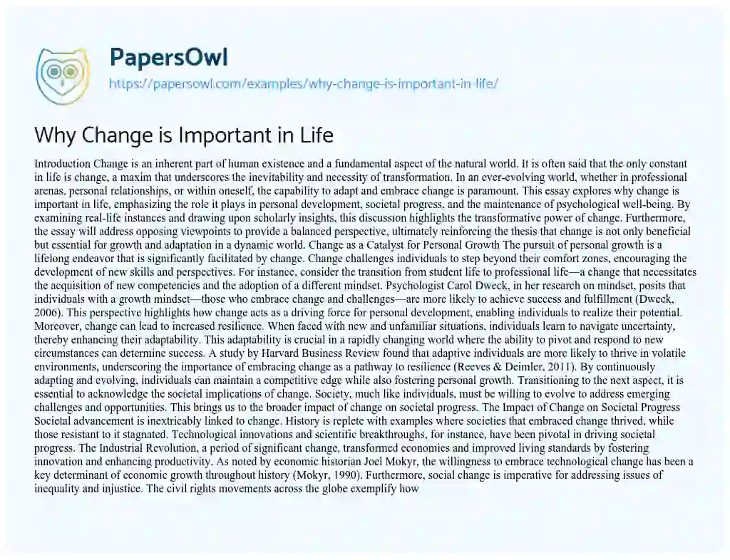Essay on Why Change is Important in Life
