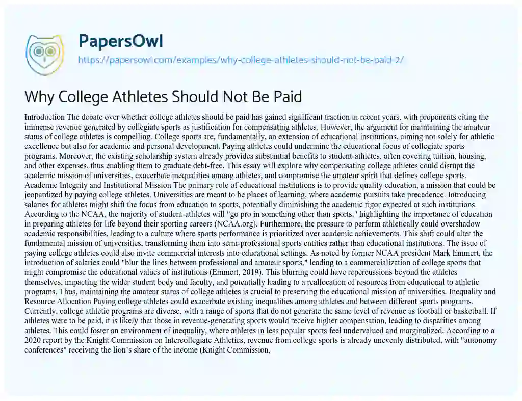Essay on Why College Athletes Should Not Be Paid