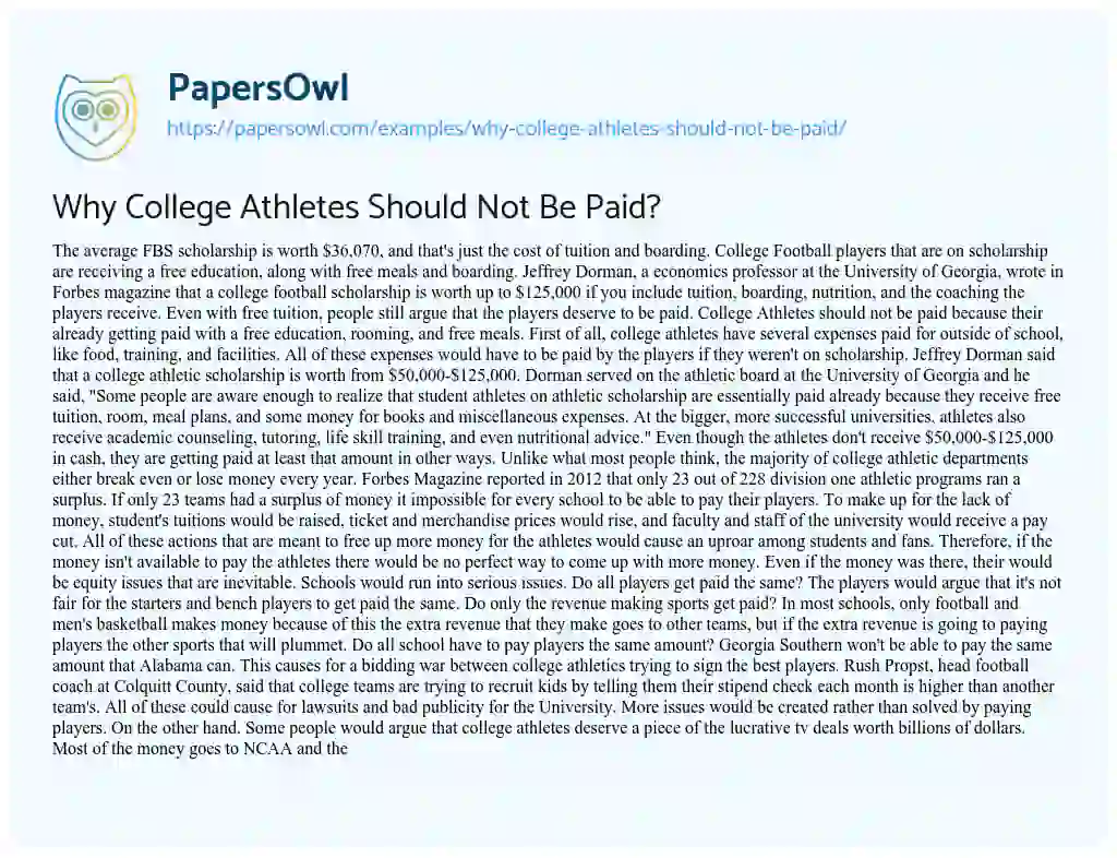 Why College Athletes should not be Paid? essay