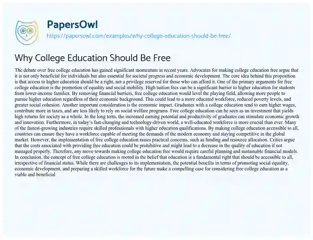 Essay on Why College Education should be Free