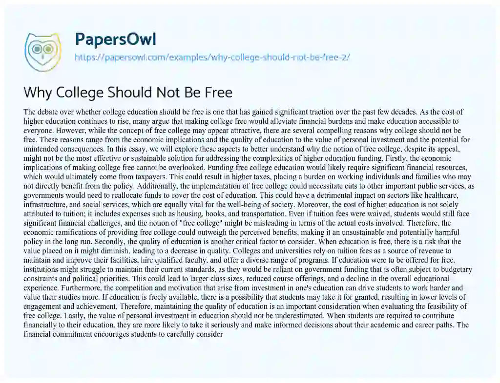 Essay on Why College Should Not Be Free