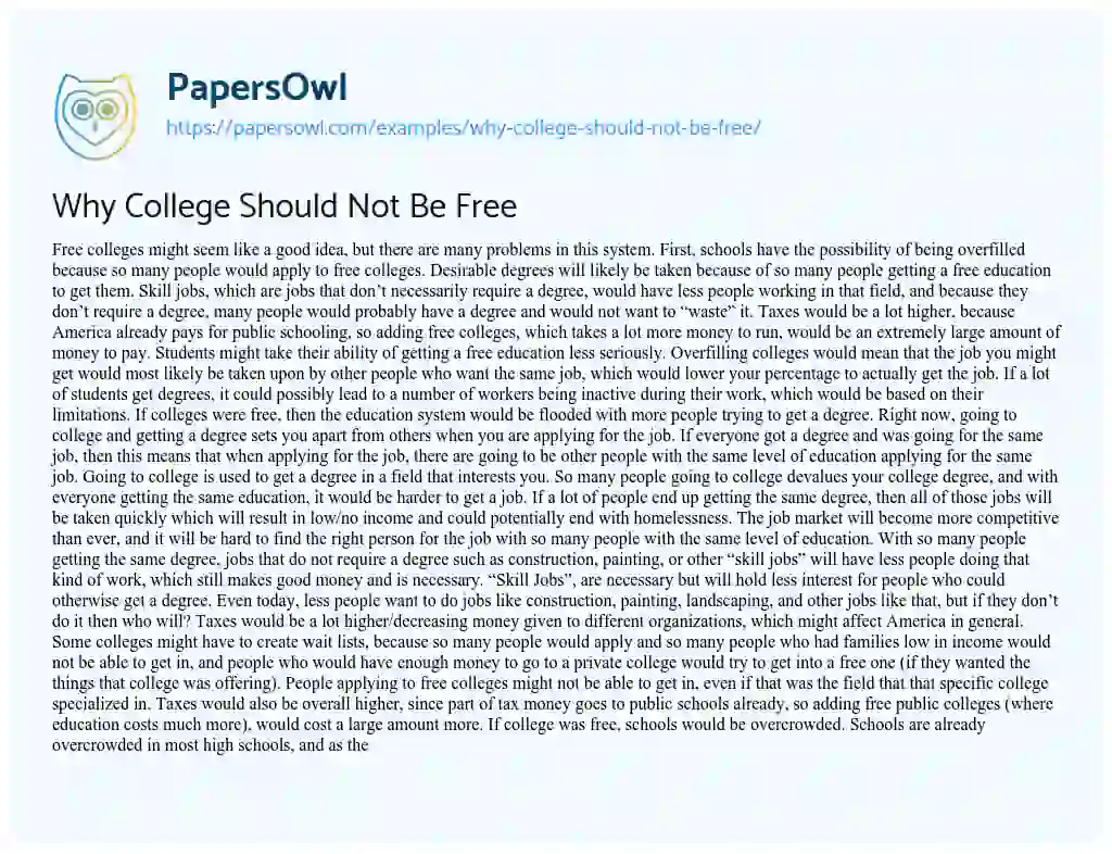 Essay on Why College should not be Free