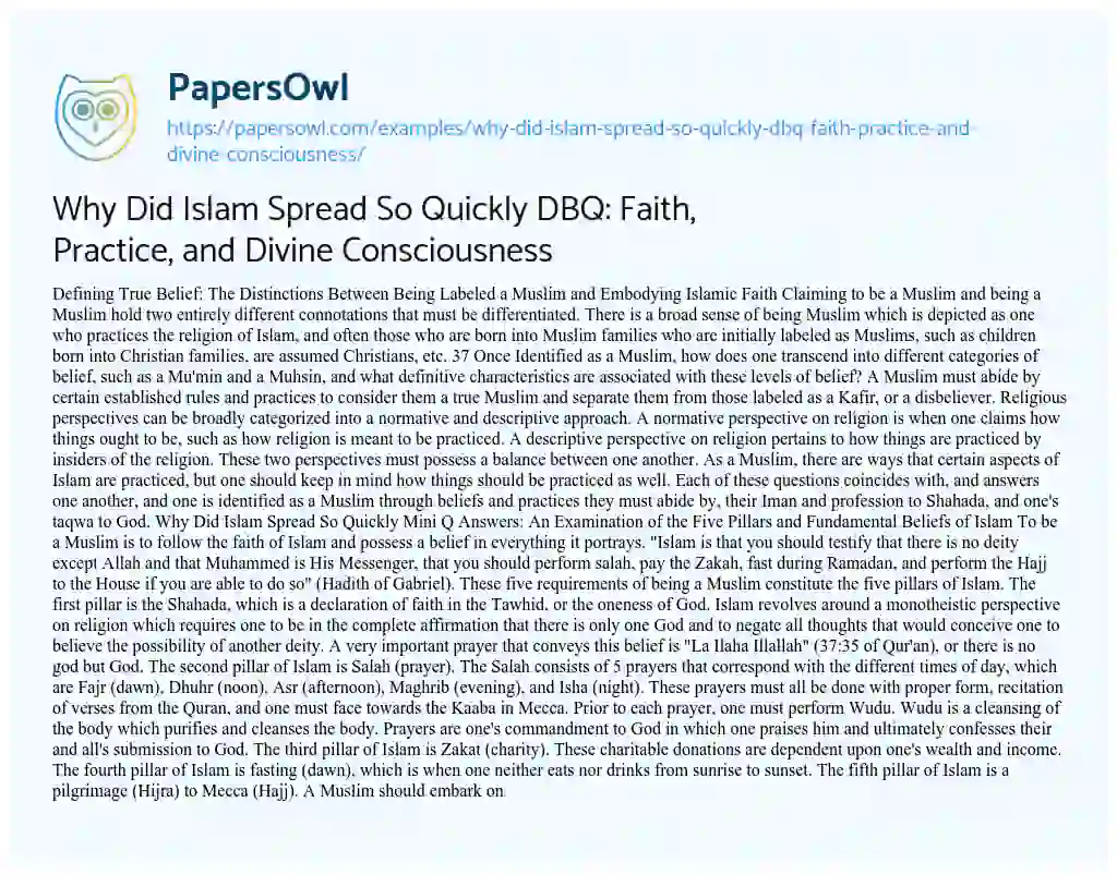 Essay on Why did Islam Spread so Quickly DBQ: Faith, Practice, and Divine Consciousness