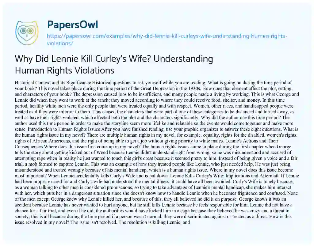 Why Did Lennie Kill Curley's Wife? Understanding Human Rights ...