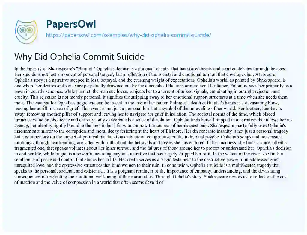 Essay on Why did Ophelia Commit Suicide