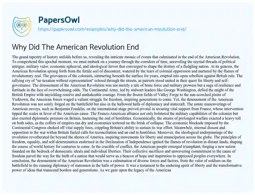 Essay on Why did the American Revolution End