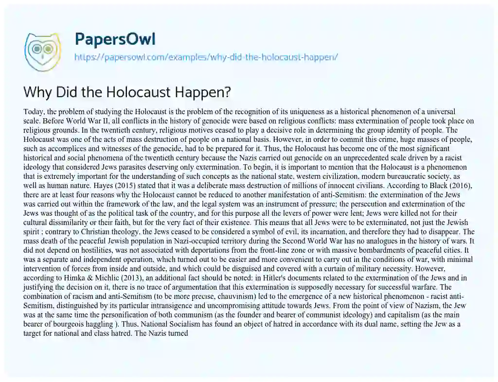 Essay on Why did the Holocaust Happen?