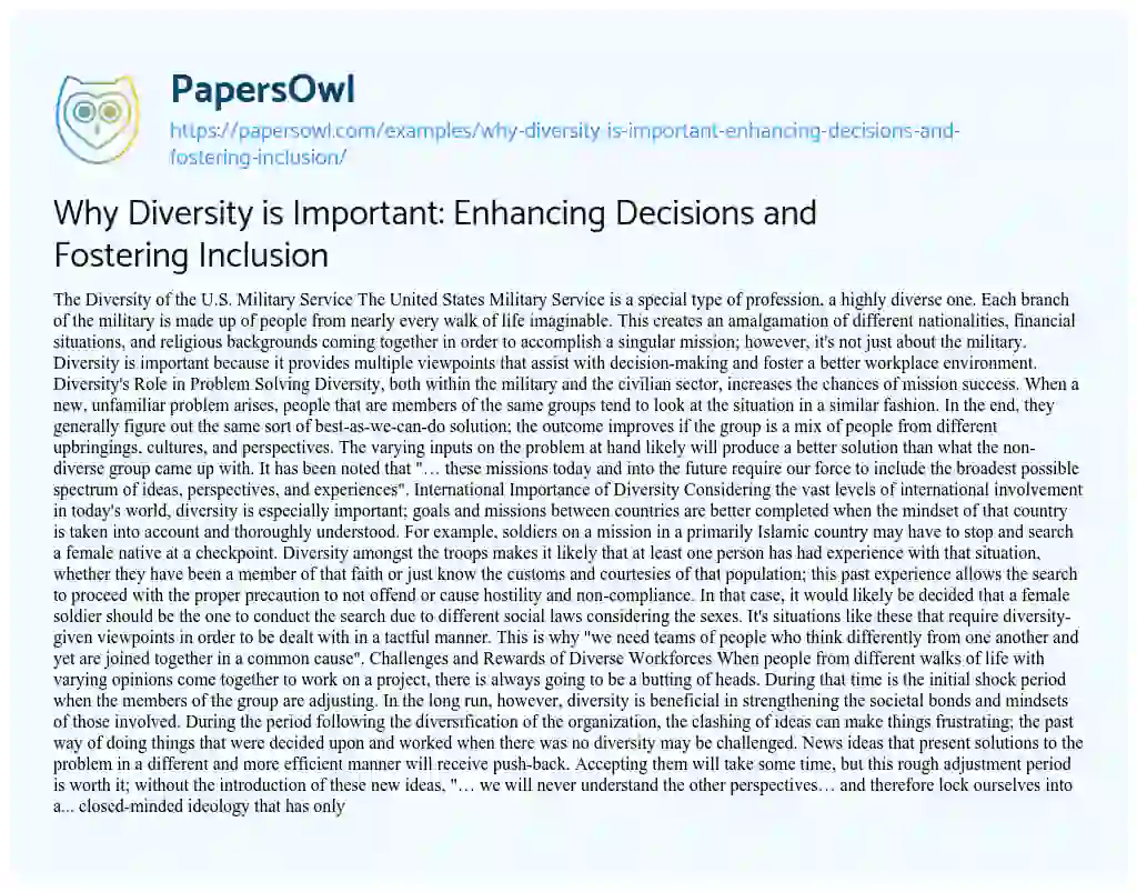 Why Diversity is Important: Enhancing Decisions and Fostering Inclusion ...