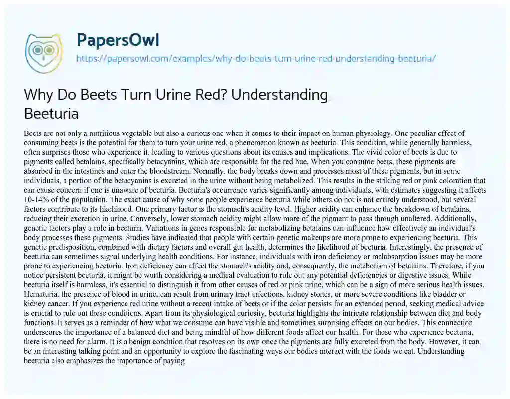 Essay on Why do Beets Turn Urine Red? Understanding Beeturia