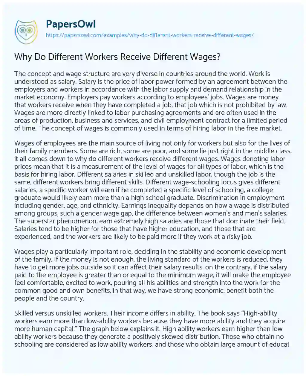 Essay on Why do Different Workers Receive Different Wages?