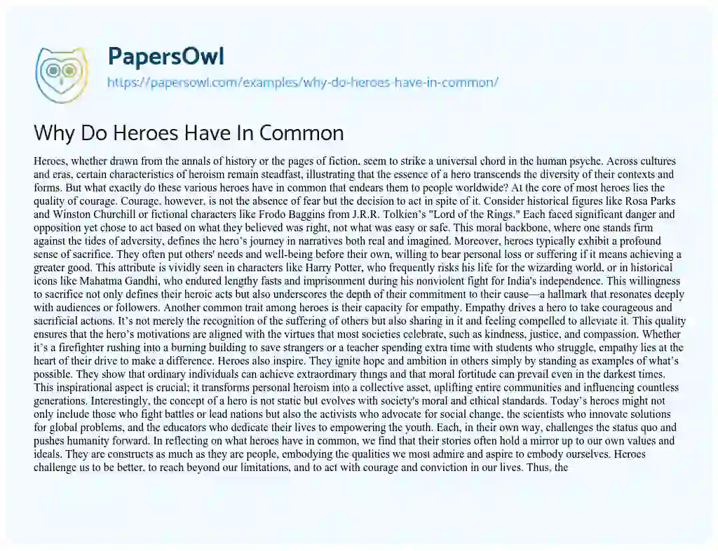 Essay on Why do Heroes have in Common