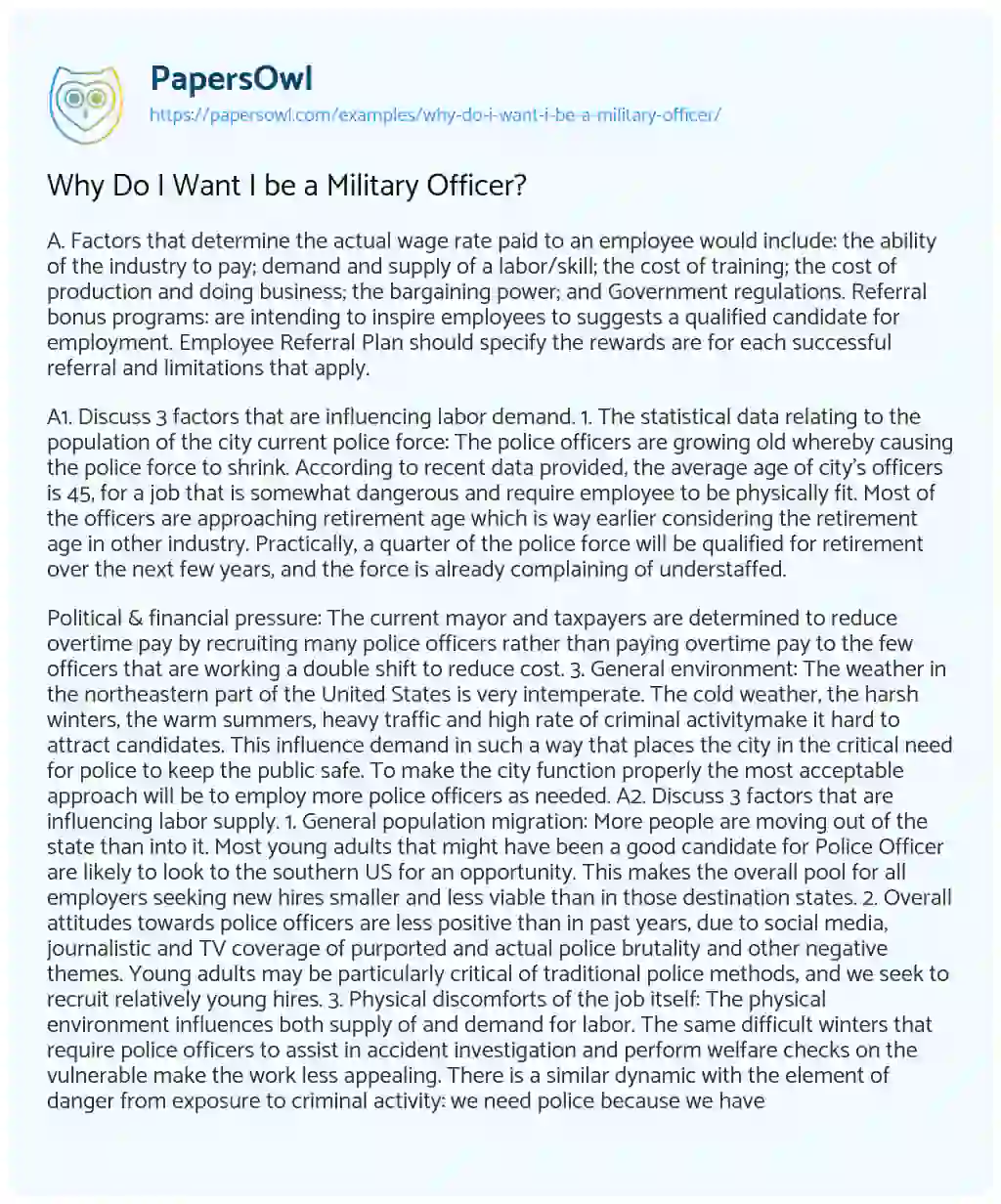 Essay on Why do i Want i be a Military Officer?