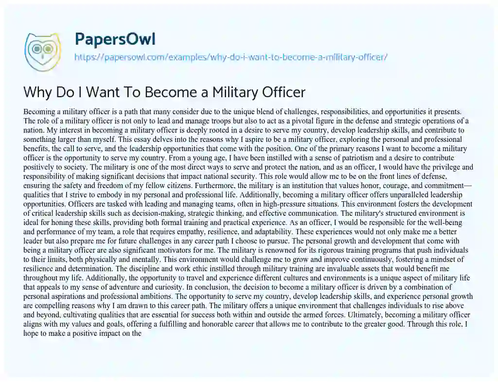 Essay on Why Do I Want To Become a Military Officer