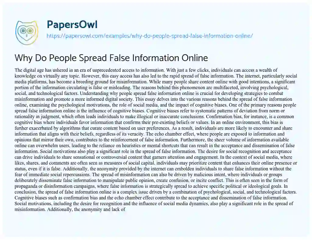 Essay on Why Do People Spread False Information Online