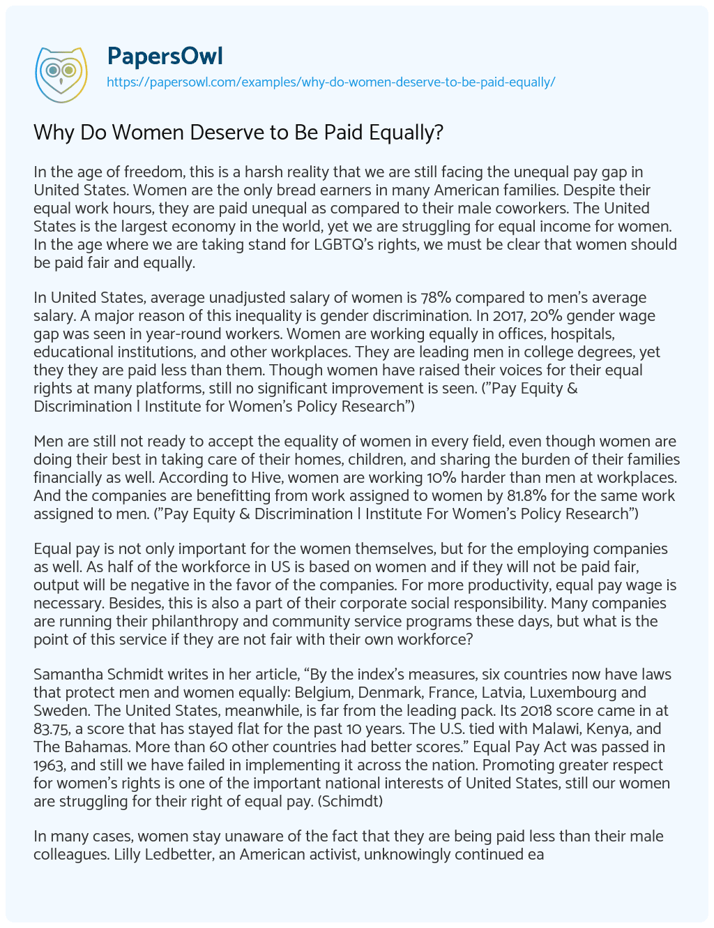 Essay on Why do Women Deserve to be Paid Equally?