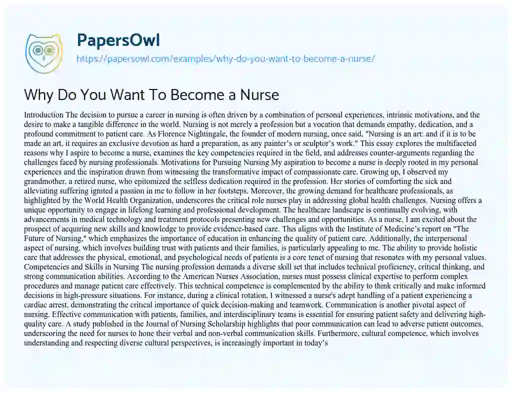 Essay on Why Do You Want To Become a Nurse