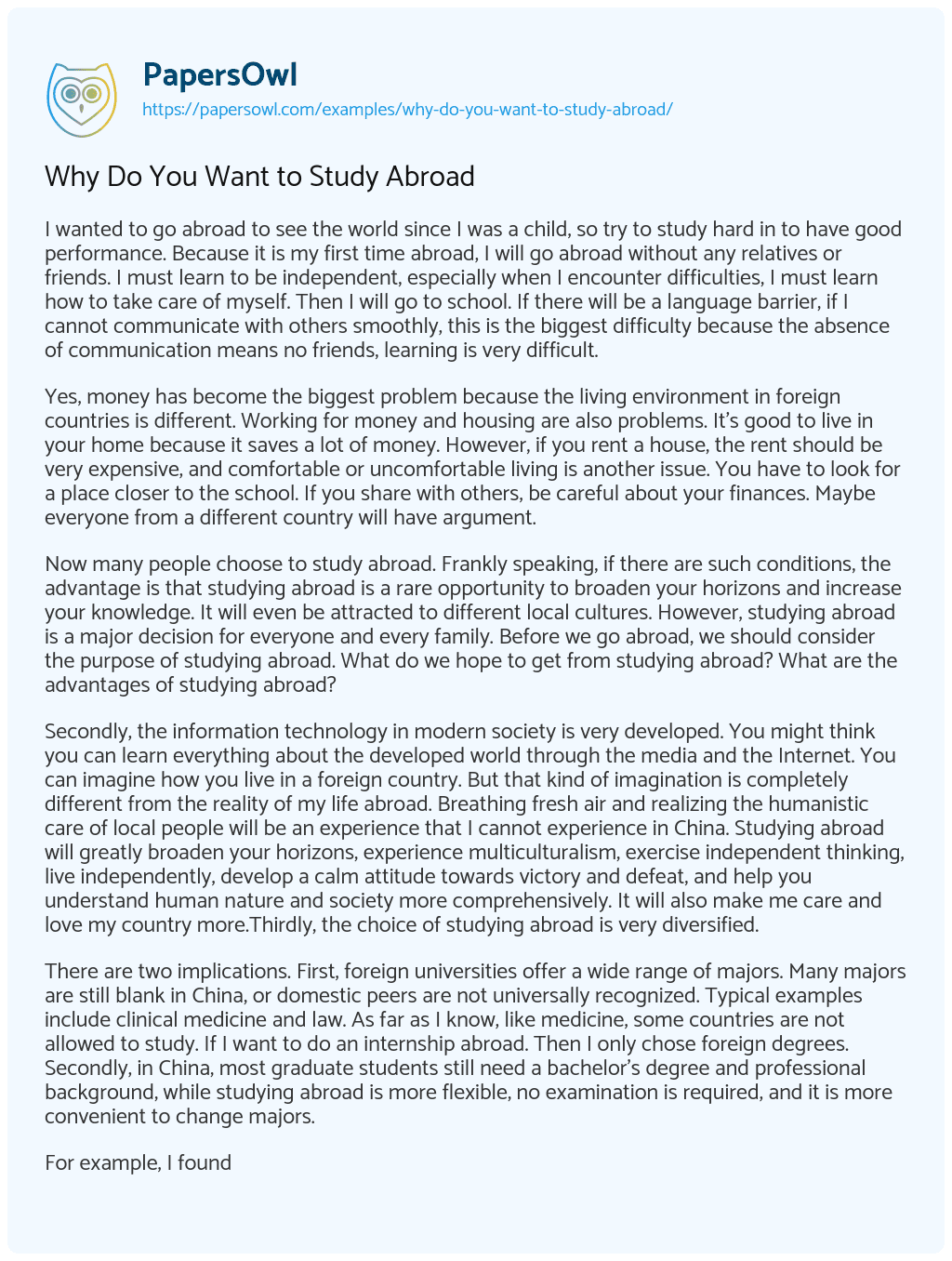 Essay on Why do you Want to Study Abroad