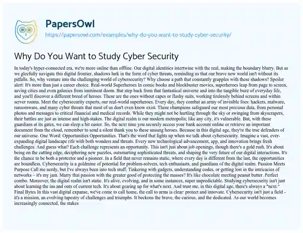 Essay on Why do you Want to Study Cyber Security