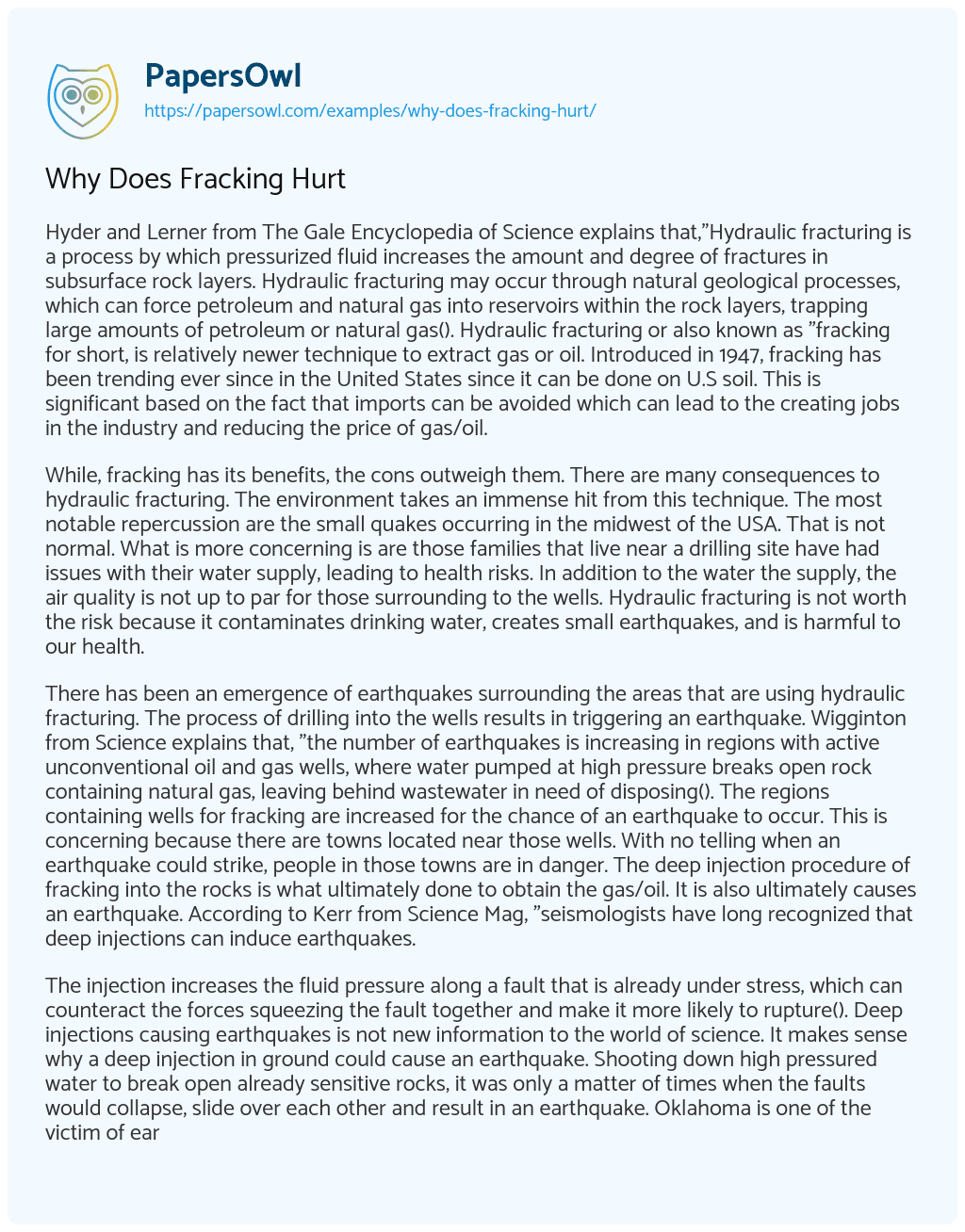 Essay on Why does Fracking Hurt