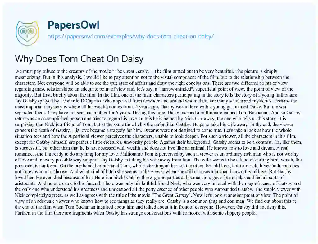 Essay on Why does Tom Cheat on Daisy