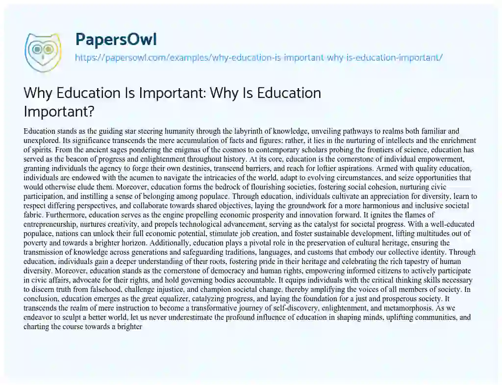 Essay on Why Education is Important: why is Education Important?