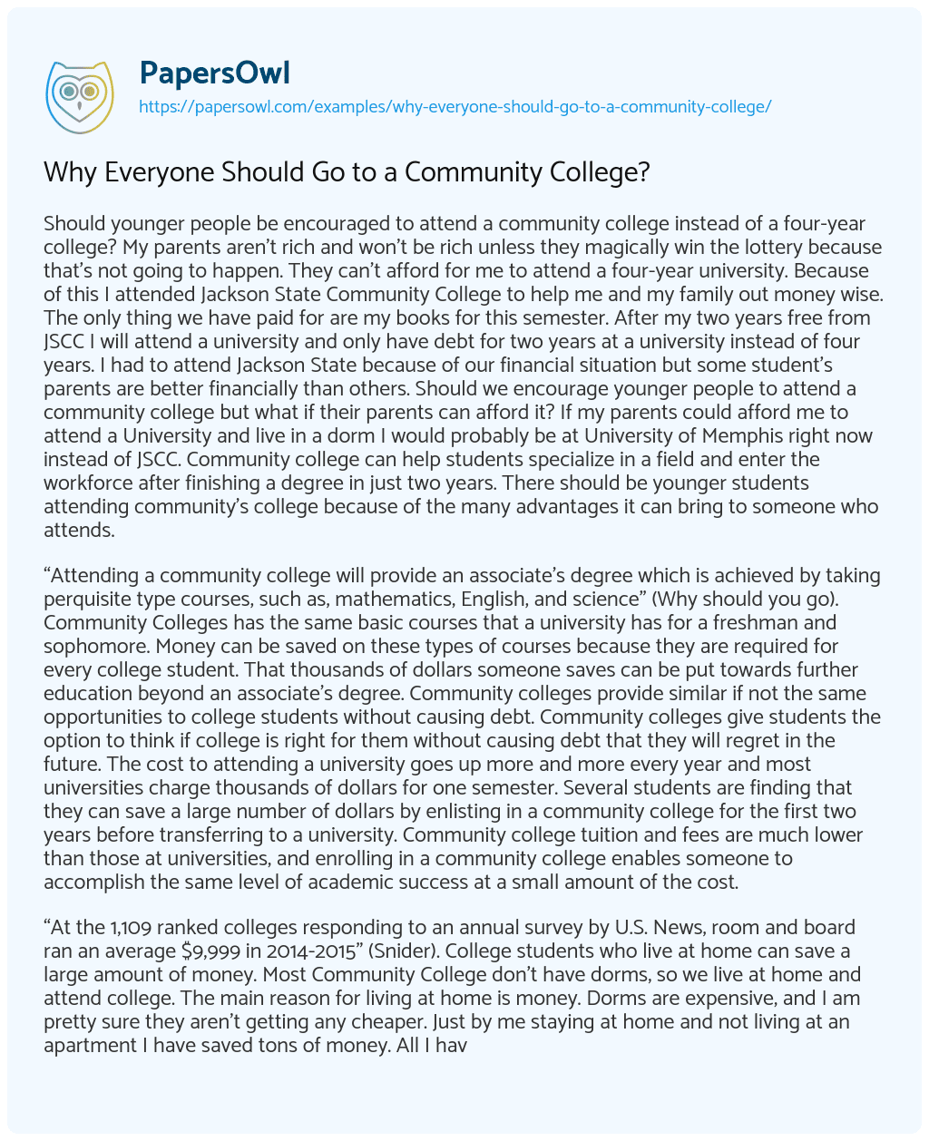 Essay on Why Everyone should Go to a Community College?