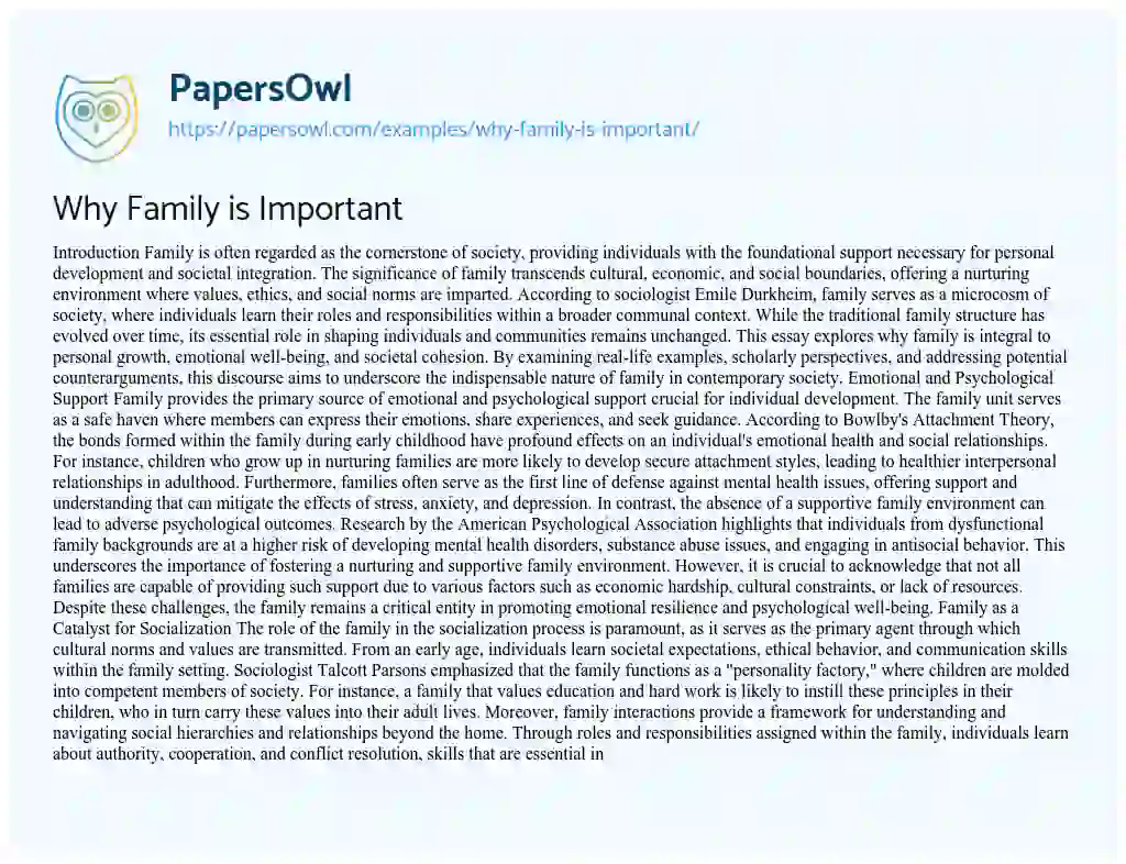 Essay on Why Family is Important