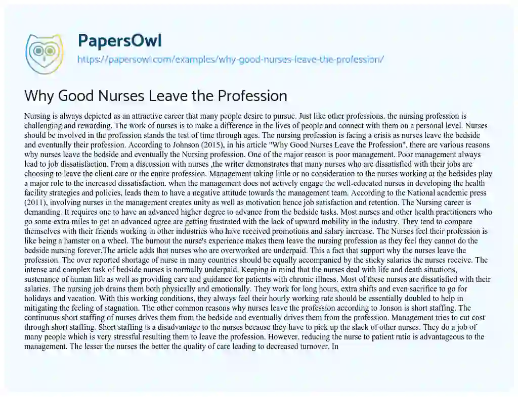 Why Good Nurses Leave the Profession essay