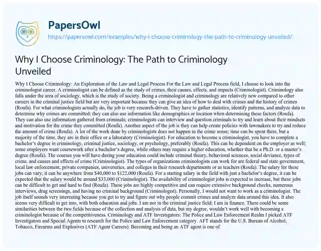 Essay on Why i Choose Criminology: the Path to Criminology Unveiled