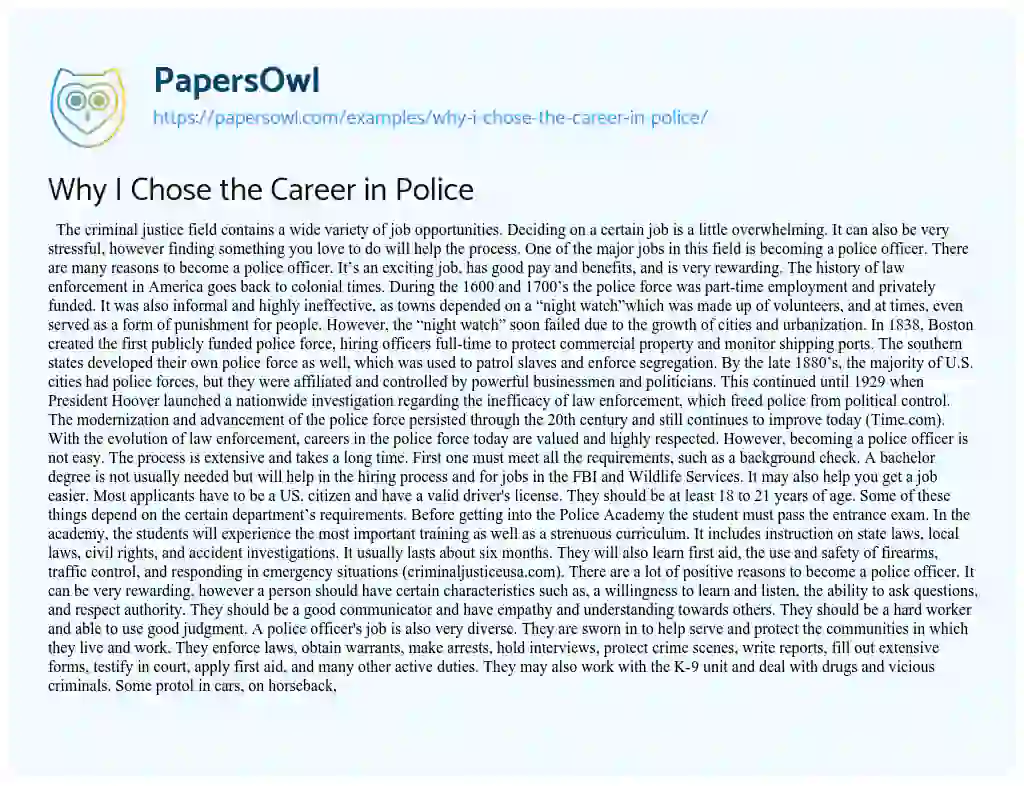 Essay on Why i Chose the Career in Police