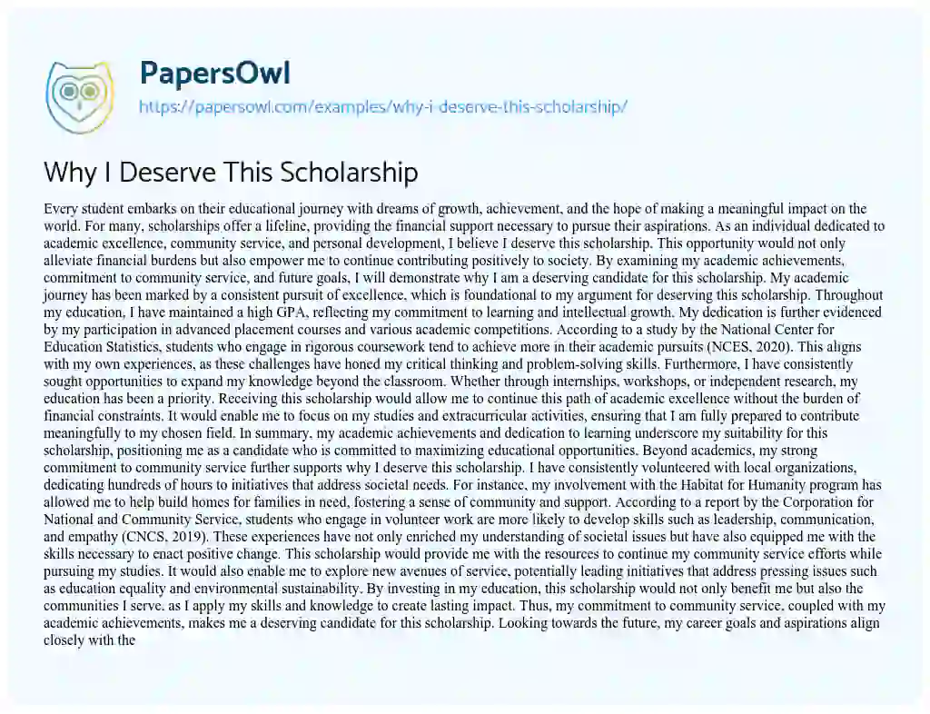 Essay on Why I Deserve This Scholarship