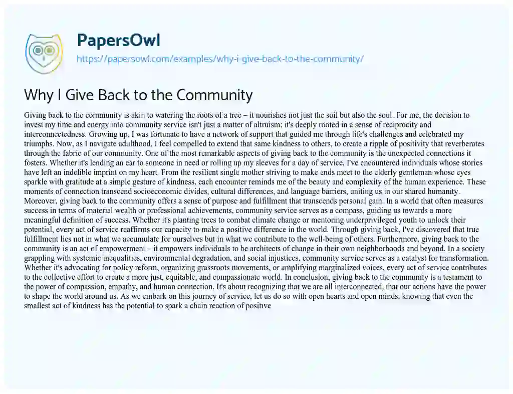 Essay on Why i Give Back to the Community