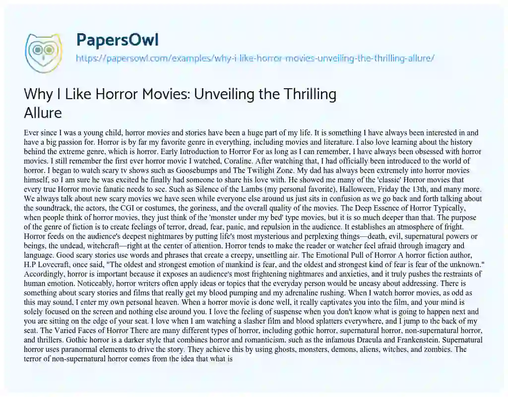 Essay on Why i Like Horror Movies: Unveiling the Thrilling Allure